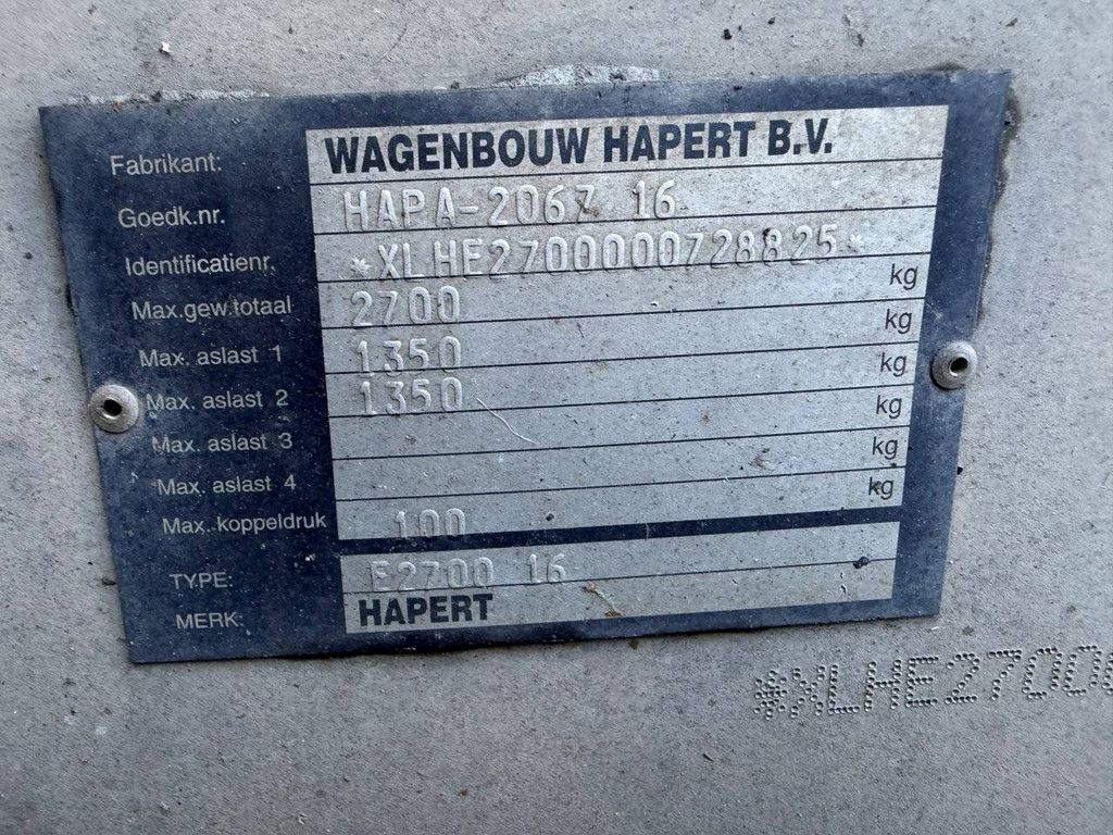 Trailer Hapert E2700-16 2700kg 2011