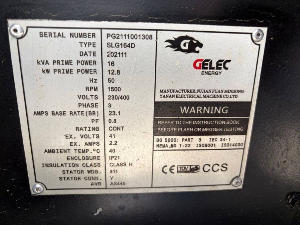 Generator Gelec Panther 18YD-E2 Diesel 16kVA 2021