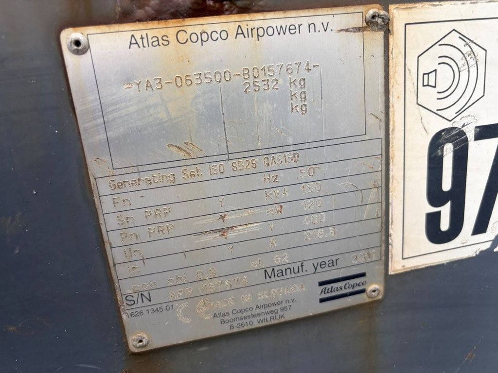 Generator Atlas Copco XAS150 Diesel 150 kVA 2011