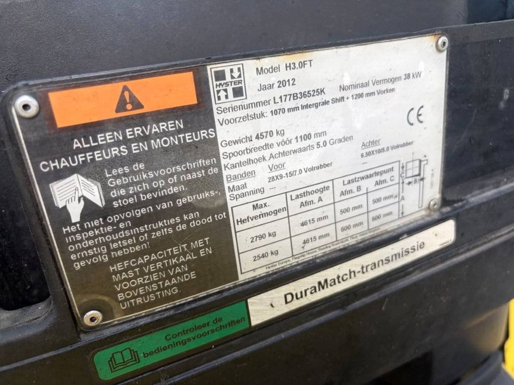 Forklift Hyster H3.0FT LPG 3000kg 4.6m 2012