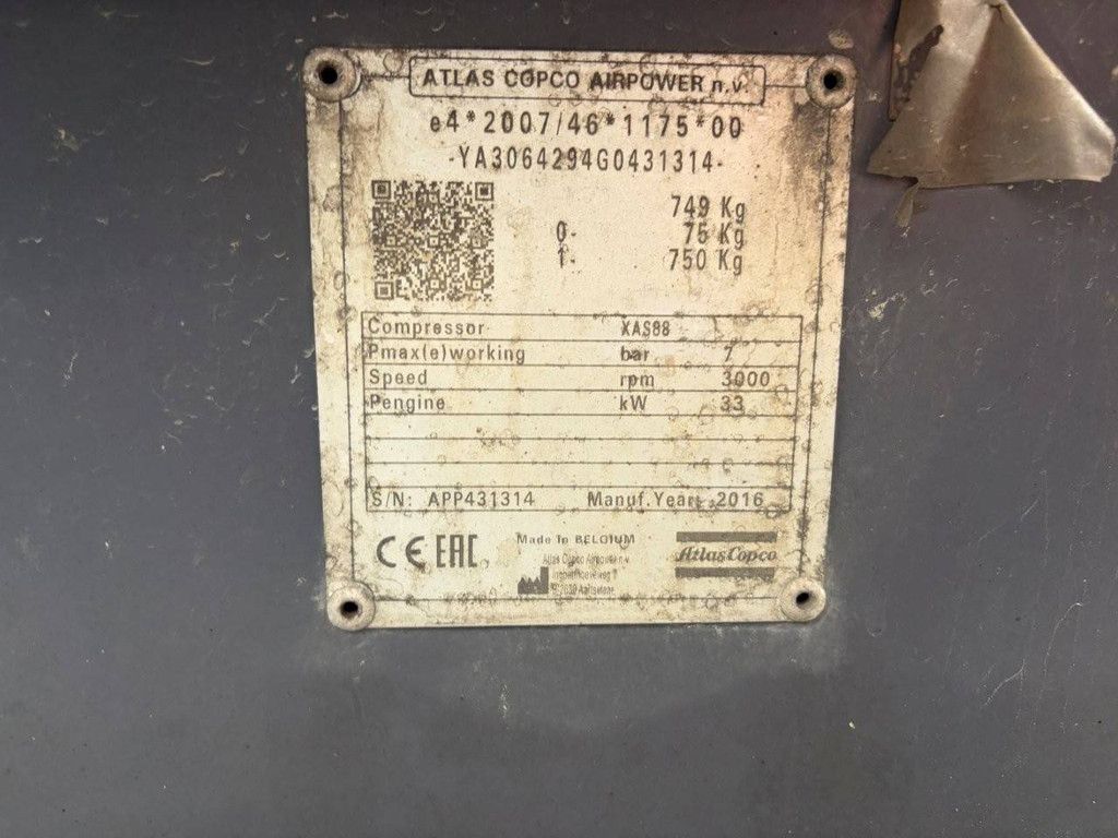 Compressor Atlas Copco XAS88 Diesel 33kW 2016