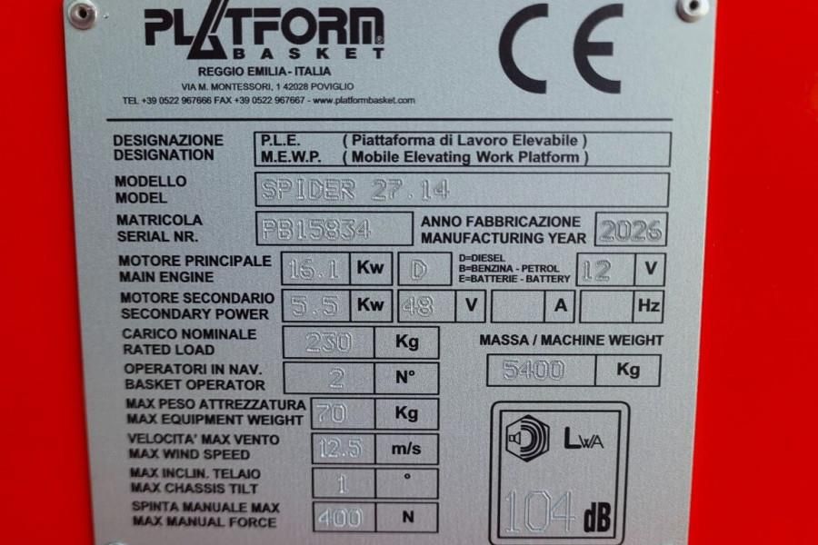 Platform Basket Spider 27.14 CE Declaration, Valid inspection, Die