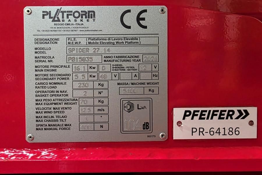 Platform Basket Spider 27.14 CE Declaration, Valid inspection, Die