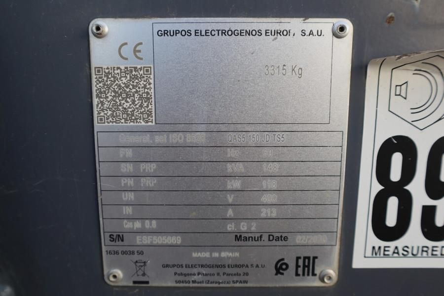 Atlas Copco QAS5 150 Valid Inspection, Diesel, 150 kVA
