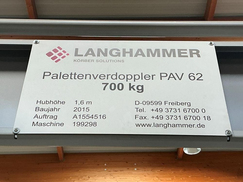 2015 Langhammer Palettenverdoppler PAV 62 pallet stacking station