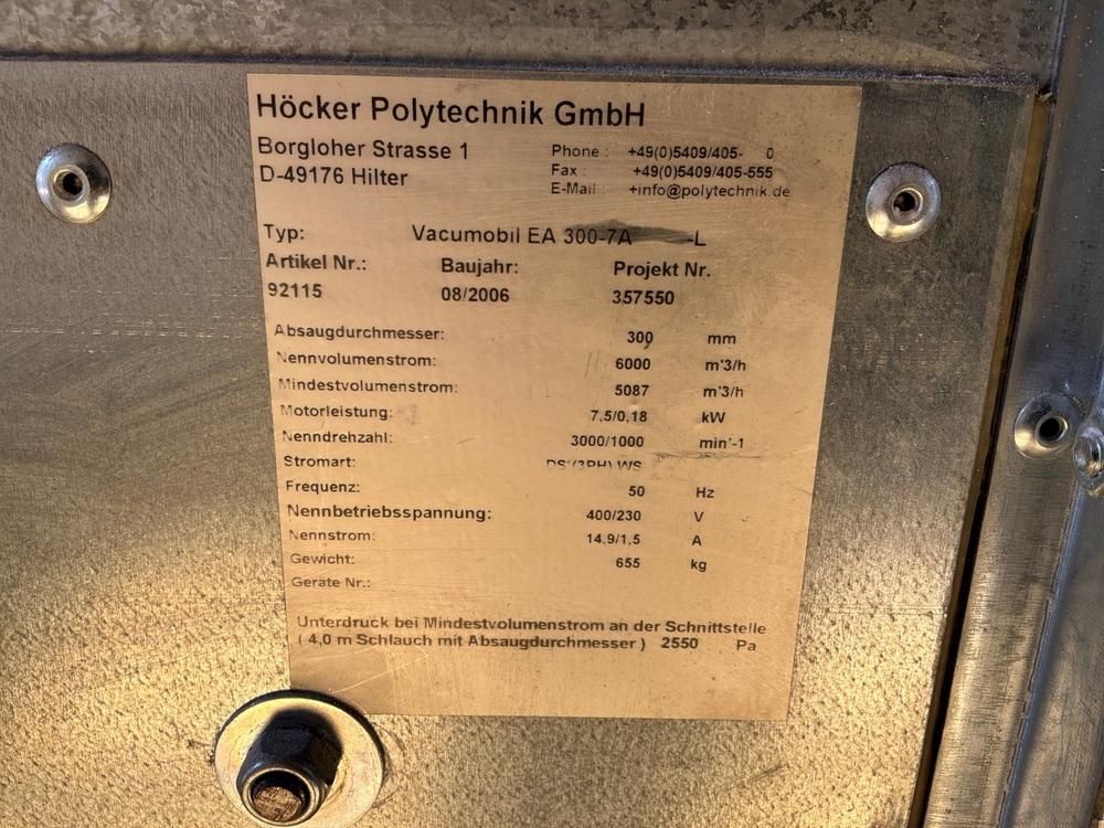 2006 Höcker Polytechnik Vacumobil filter extraction unit