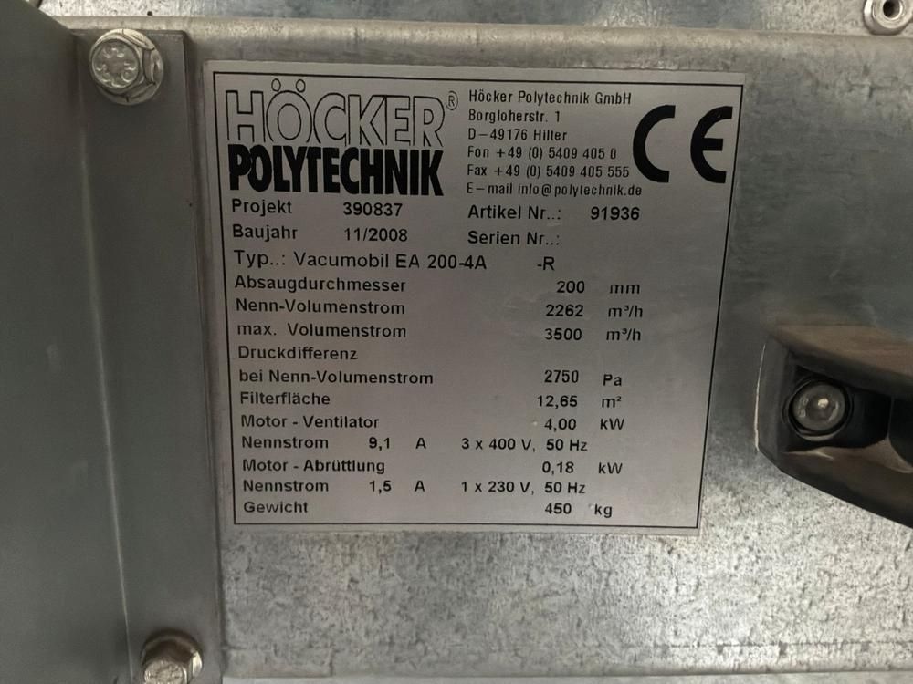 2008 Höcker Polytechnik Vacumobil filter extraction unit