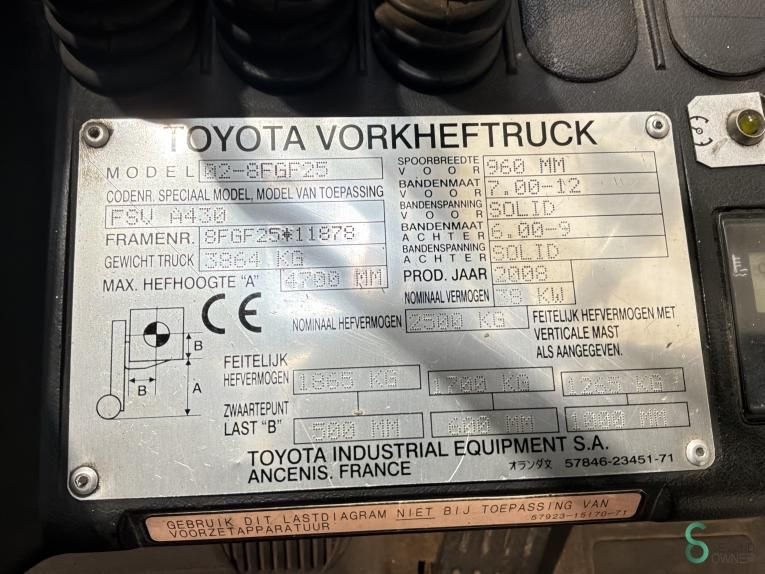 Forklifts LPG Toyota 02-8 FGF 25 2008 Triplex