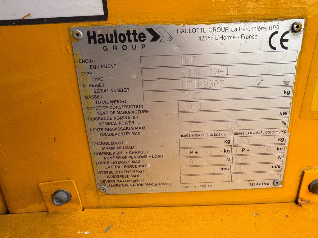 Haulotte Star 10 Hoogwerker Masthoogwerker (2011)
