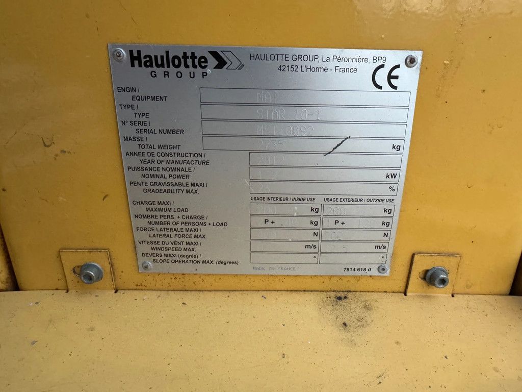 Haulotte Star 10 Hoogwerker Masthoogwerker (2012)