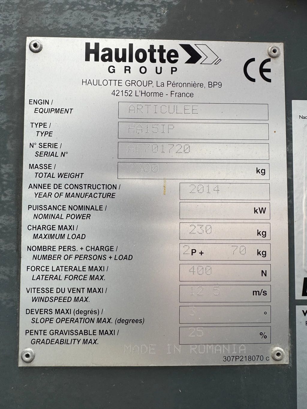 Haulotte HA15IP Hoogwerker Knikarmhoogwerker (2014)