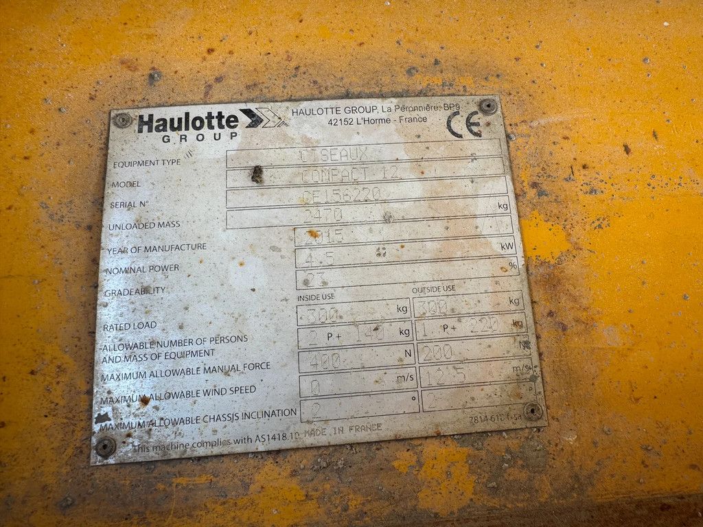 Haulotte Compact 12 Hoogwerker Schaarhoogwerker Schaarlift (2015)