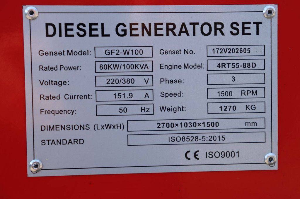 Generator Ricardo GF2-W100 Diesel 100kVA 2026 New