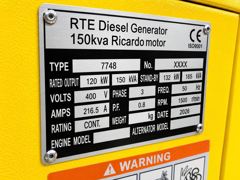 Generator RTE 7748 Diesel 150kVA 2026 New