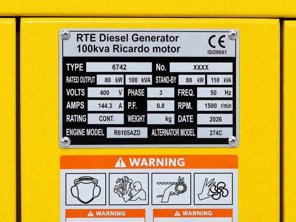 Generator RTE 6742 Diesel 100kVA 2026 New