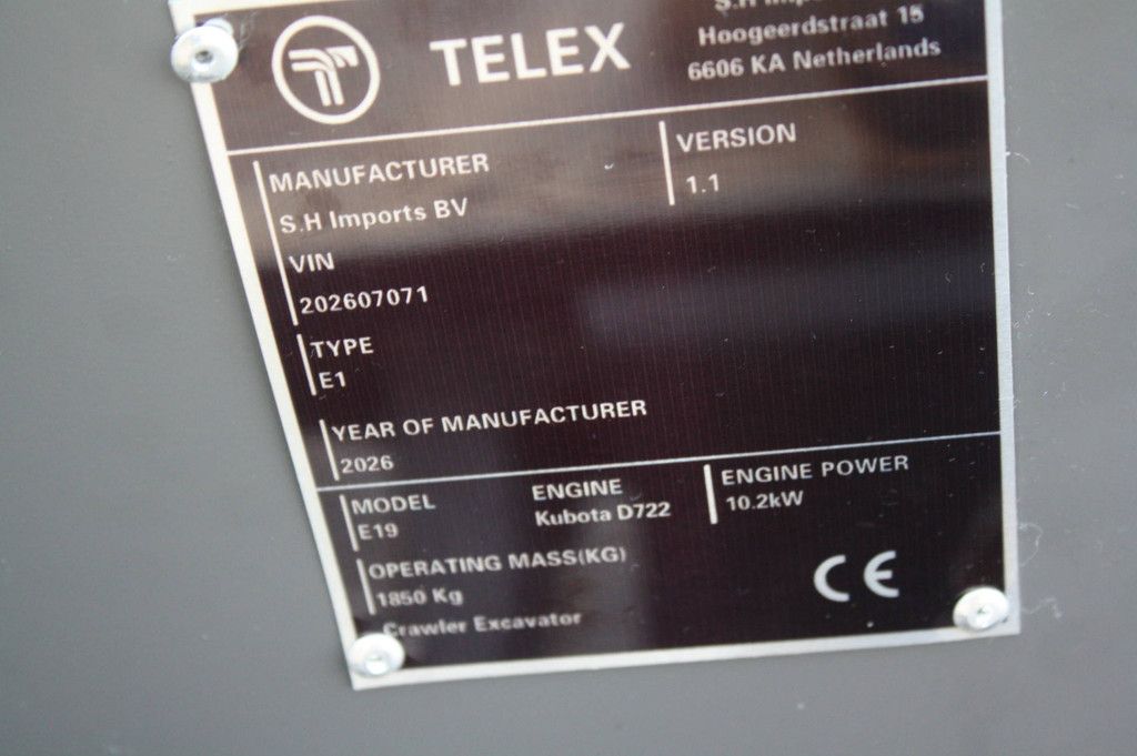 Mini excavator Telex E19 Diesel 10.2kW 2026