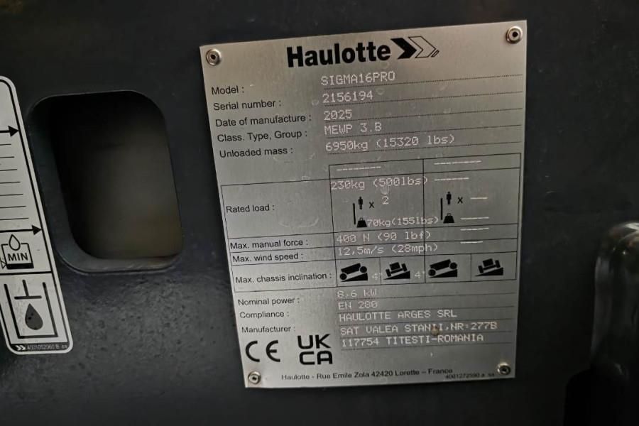 Haulotte SIGMA 16PRO Valid Inspection, Electric, 15.7m Work