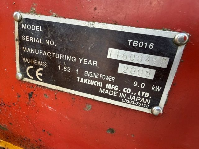 Takeuchi TB016 bj05 1.7T Minigraver Minikraan