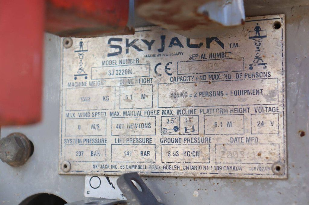 SkyJack SJ3220M Electric Scissor Lift 8.1m 2003