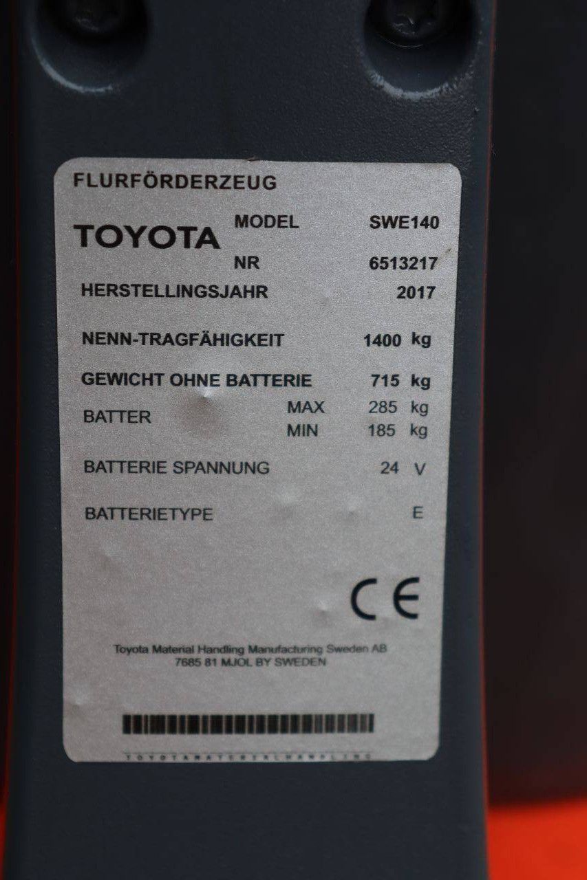 Toyota SWE140 Electric Stacker 1400kg 3.25m 2017