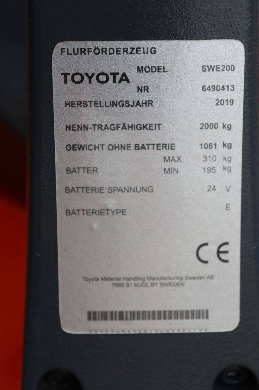 Toyota SWE200 Electric Stacker 2000kg 3.1m 2019