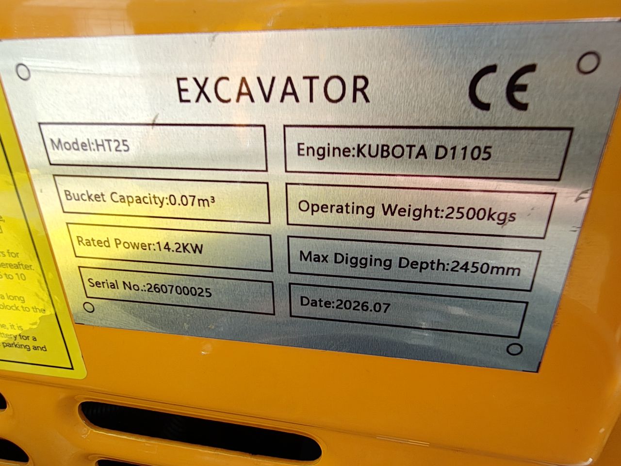 Minigraver 2.5 ton met Kubota D1105 dieselmotor