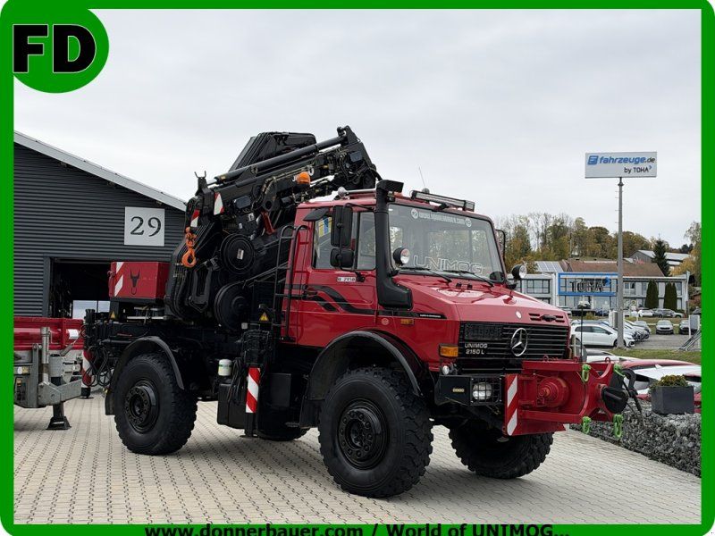 Mercedes-Benz Unimog U2150 mit Mega Kran , Ideal für Zimmerei, JIB mit Seilwin