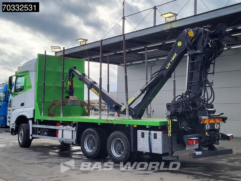 Mercedes Arocs Arocs 3358 6X4 TAJFUN LIV 190Z Crane Holztransport Full Steel suspension Retarder Euro 6