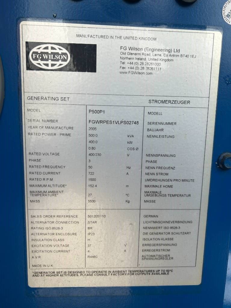 FG Wilson P-500P1 - 500 kVA Used generator - DPX-12680