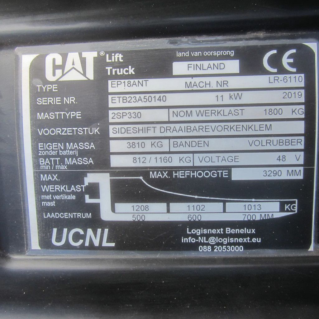 Caterpillar EP-18-ANT, elektrisch, duplomast, side shift.