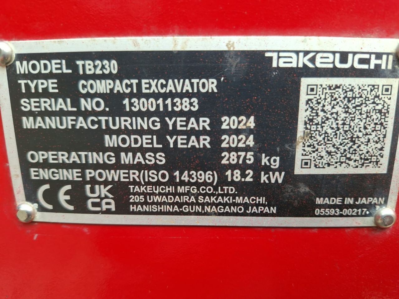Takeuchi TB230 | bj 2024 | 968 uur | 3 bakken