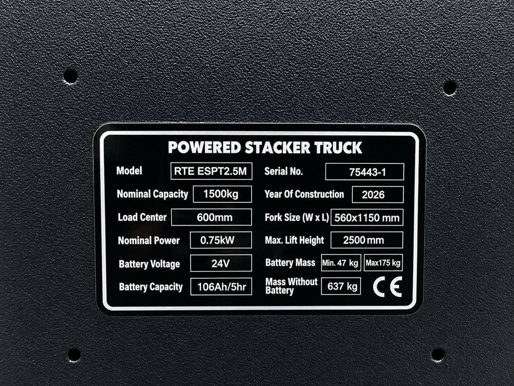 Stacker RTE 8401 Electric 1500kg 2500mm 2026 New