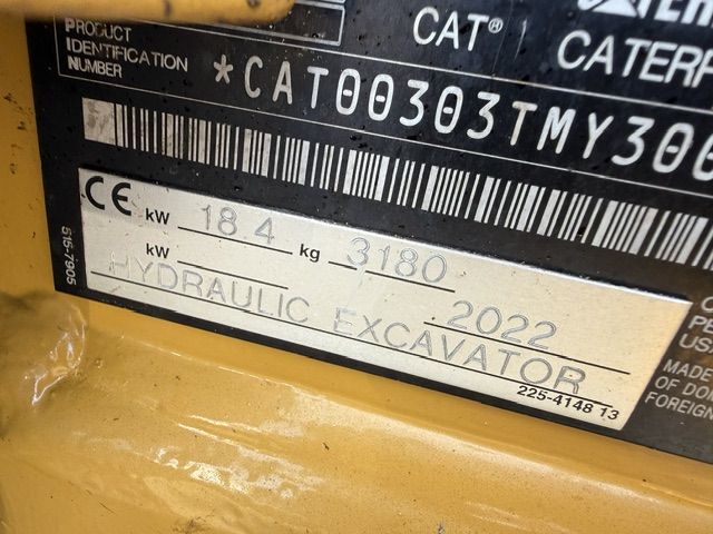 CAT 303 3.2T Bj22 Minigraver minikraan SLP/SRT A/C Camera ETC